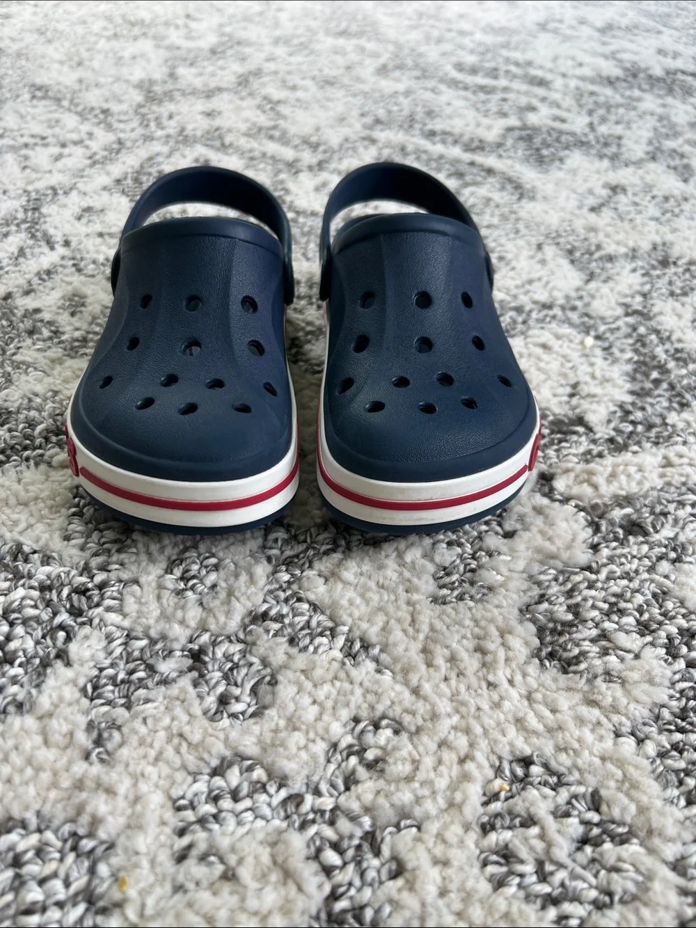 CROCS Kids Navy Clogs with Red & White Trim